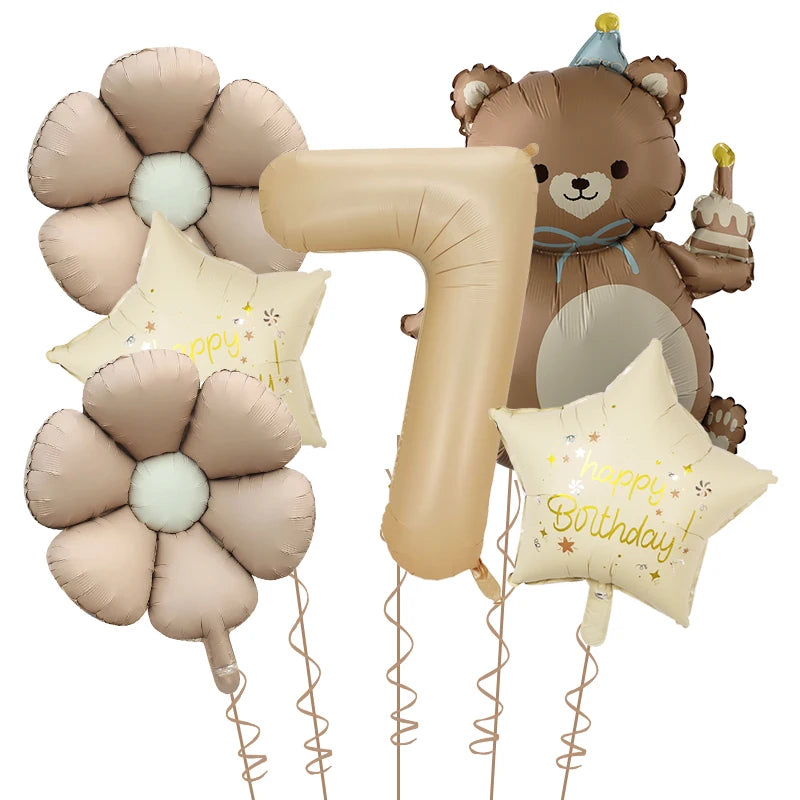 Kidslands® | Set Ballons Marguerite Chiffre & Ourson – 6pcs | Déco Anniversaire & Baby Shower