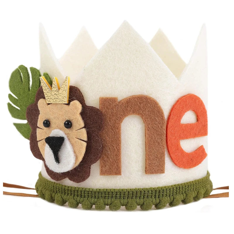 Kidslands® | Couronne Lion Anniversaire Enfant – Chapeau en Feutrine Thème Jungle | Accessoire Wild One Safari
