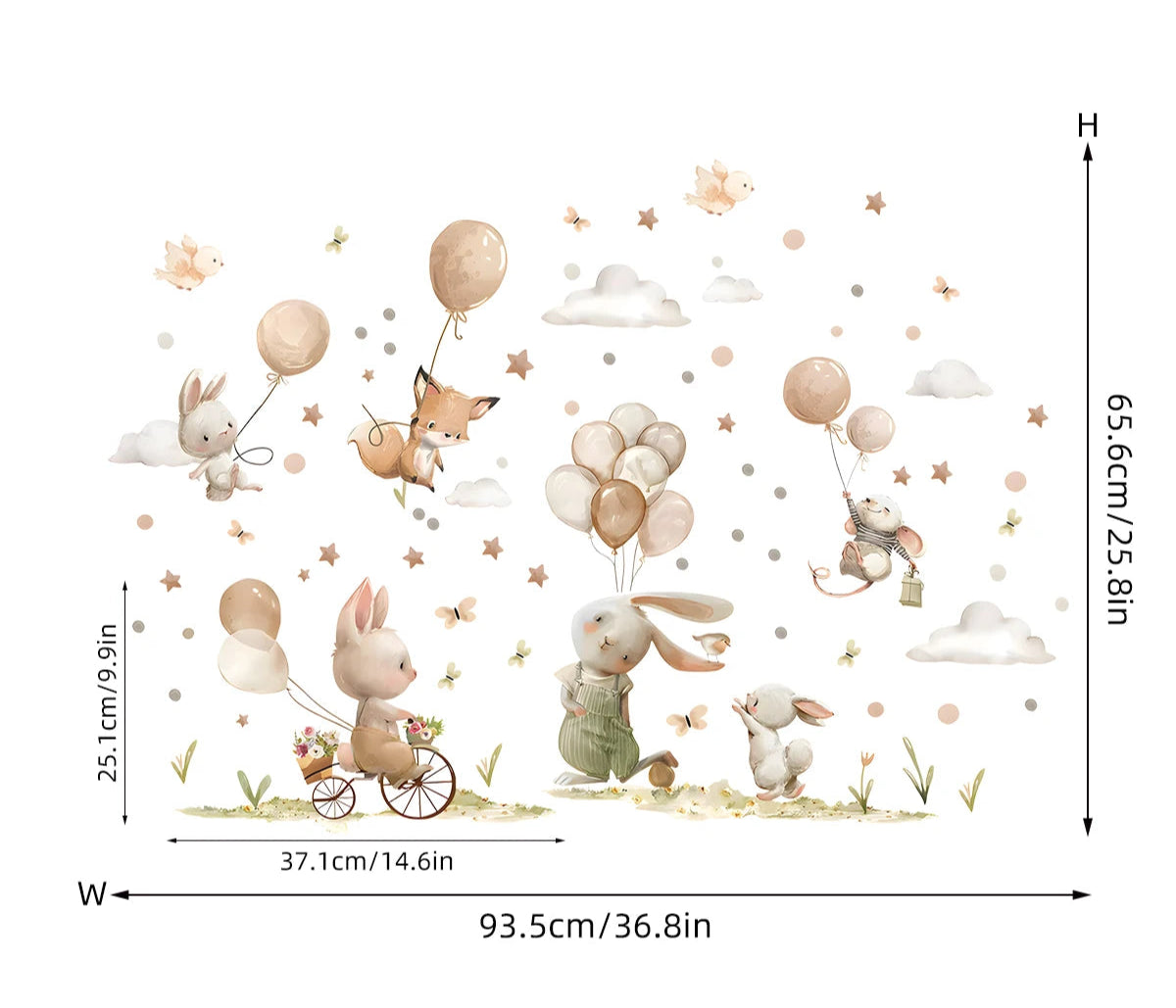 Kidslands® | Stickers Muraux Lapin Enfant Ballons – Décor Mural Autocollant Chambre Bébé