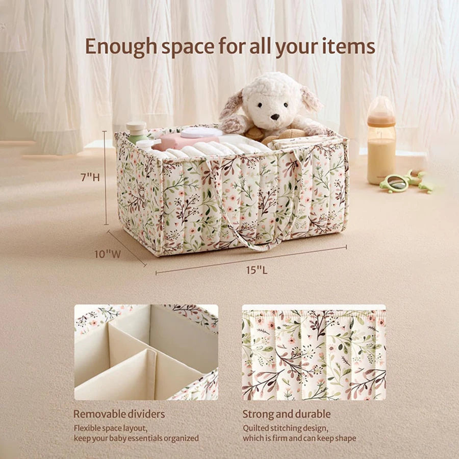 Kidslands® | Organisateur de Couches Bébé Fleuri – Grand Sac de Rangement Portable pour Affaires de Bébé