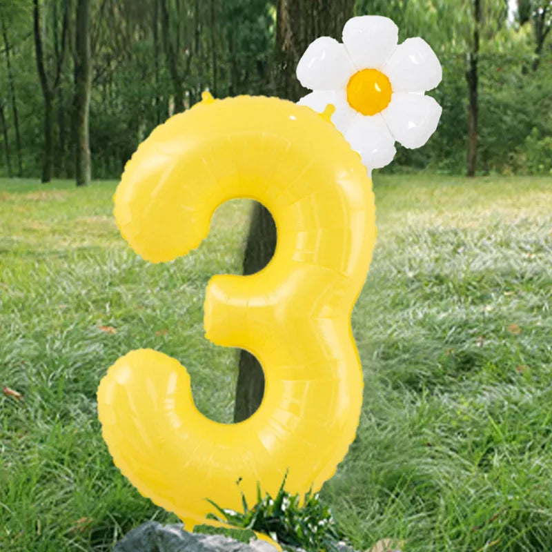 Kidslands® - Lot 2 Ballons Marguerite + Chiffre 100cm – Décoration Anniversaire Enfant, Baby Shower, Fête Florale