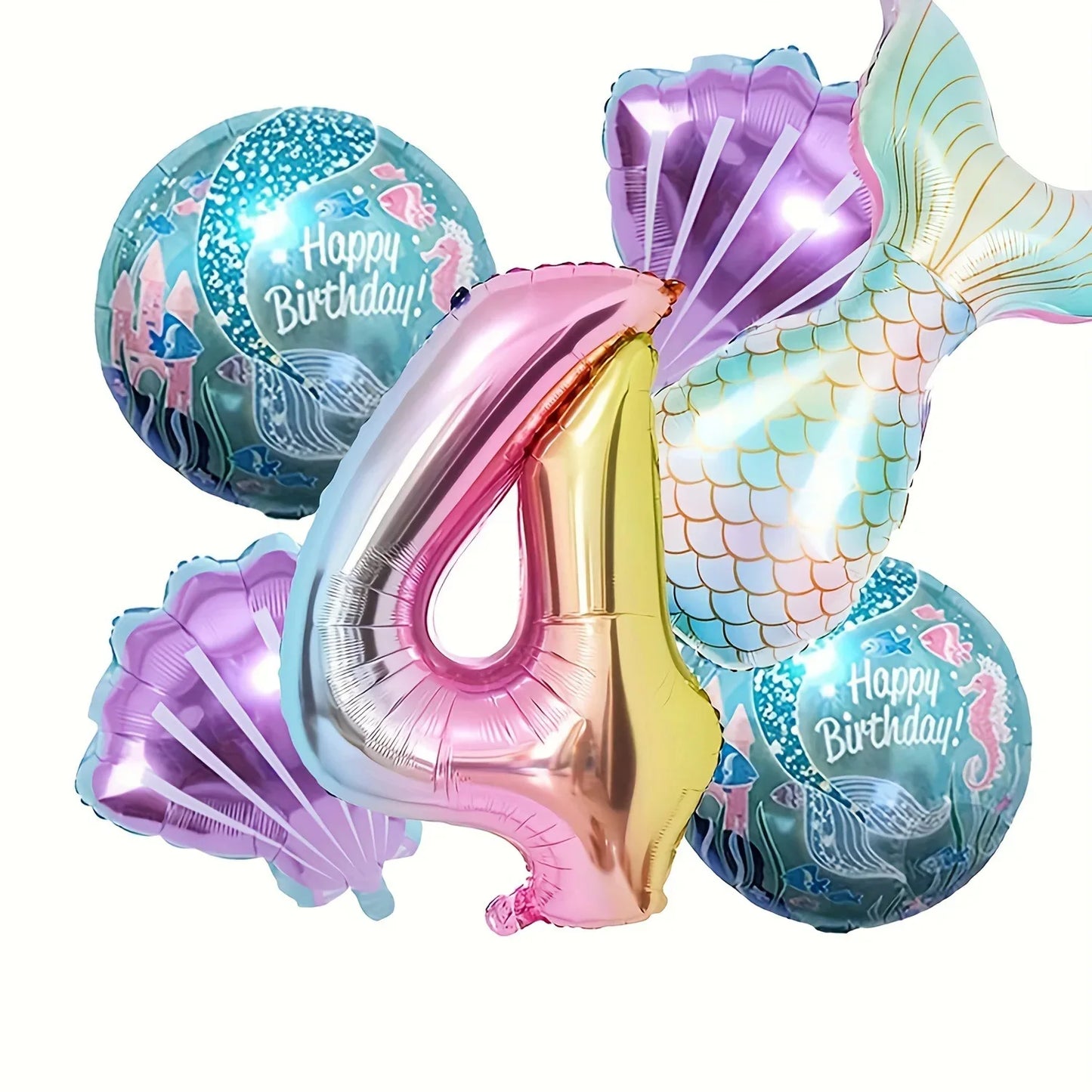 Kidslands® | Set de 6 Ballons en Aluminium - Ballons Sirène Queue de Poisson + Coquillages +Chiffres