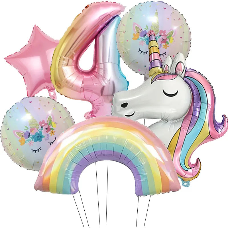 Kidslands® – Lot de 6 Ballons Chiffre Arc-en-Ciel Ballon Licorne – Anniversaire, Fête
