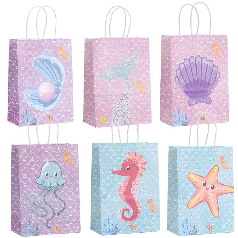 Kidslands® | Lot de 12 Sacs Cadeaux Thème Océan – Animaux Marins & Sirène - Anniversaires, Fêtes