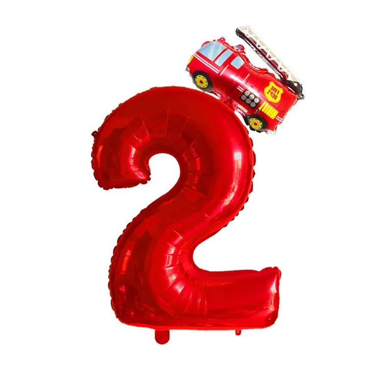 Kidslands® – Lot de 2 Ballons Chiffres + Camion de Pompier Pour Anniversaire Enfant, Fête Thème Pompiers