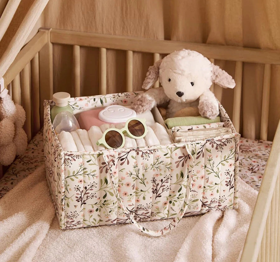 Kidslands® | Organisateur de Couches Bébé Fleuri – Grand Sac de Rangement Portable pour Affaires de Bébé