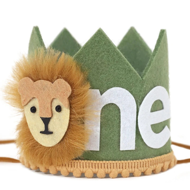 Kidslands® | Couronne Lion Anniversaire Enfant – Chapeau en Feutrine Thème Jungle | Accessoire Wild One Safari