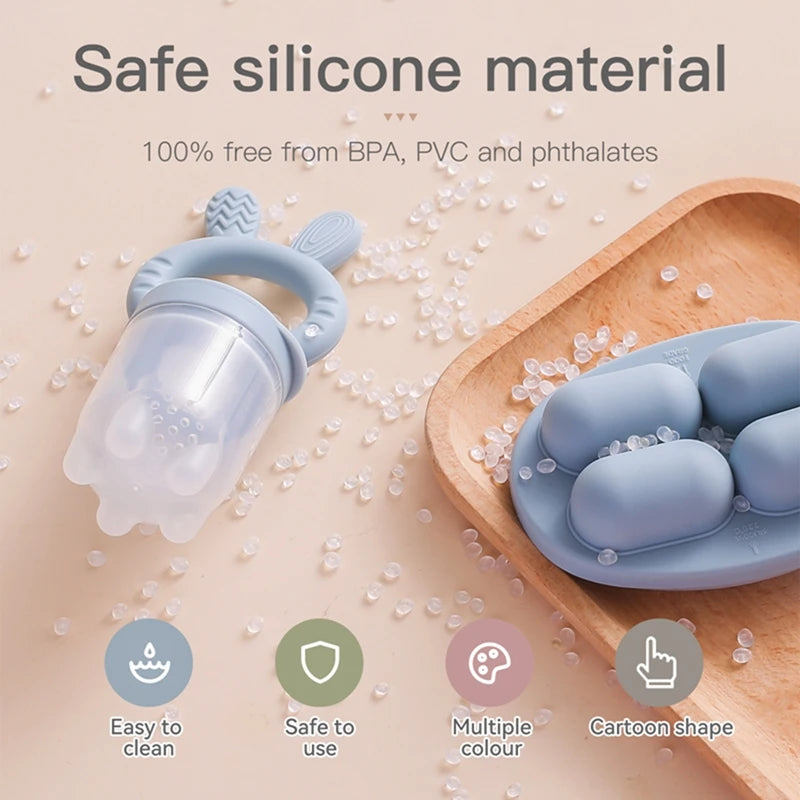 Kidslands® | Grignoteur bébé en silicone avec capuchon – Alimentation fruits & légumes sans risque