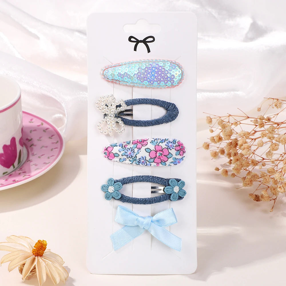 Kidslands® | Lot de 5 Barrettes – Pinces à Cheveux Enfant Motif Fleuri & Tendance