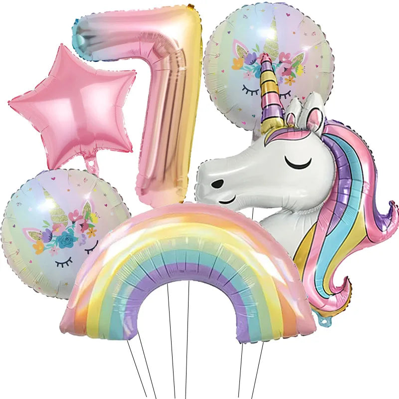 Kidslands® – Lot de 6 Ballons Chiffre Arc-en-Ciel Ballon Licorne – Anniversaire, Fête