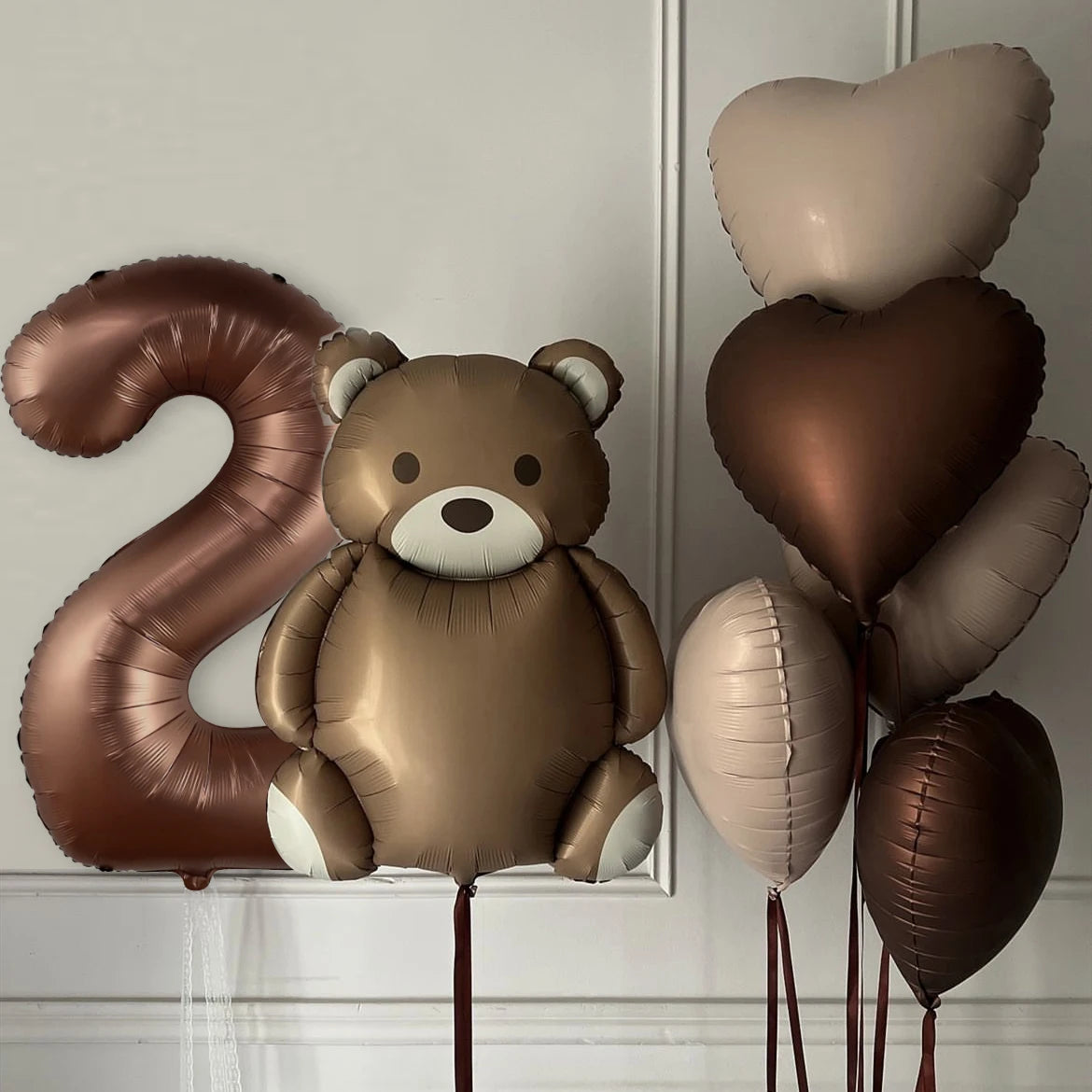 Kidslands® | Kit Ballons Anniversaire Ourson & Chiffres – Décoration anniversaire - marron