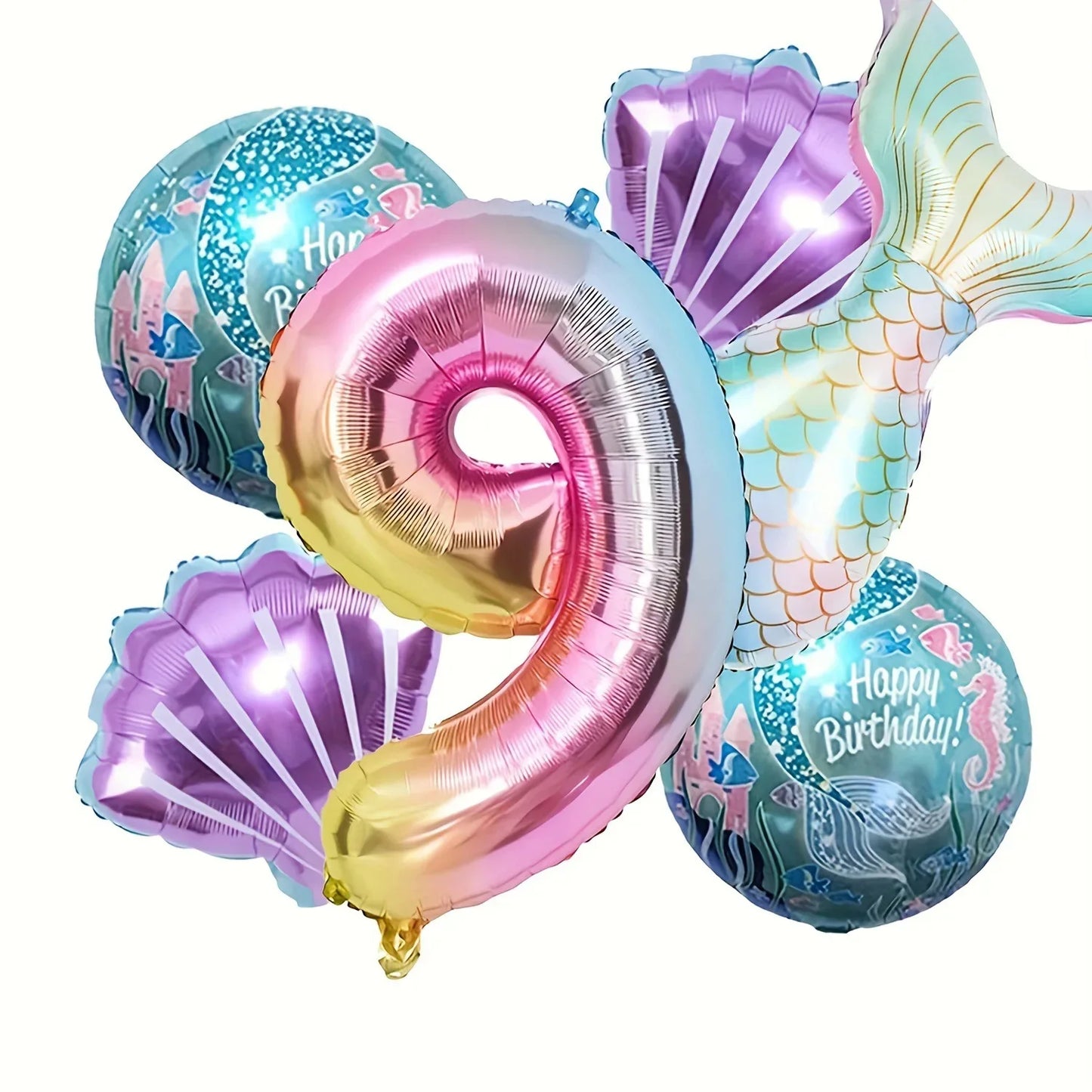Kidslands® | Set de 6 Ballons en Aluminium - Ballons Sirène Queue de Poisson + Coquillages +Chiffres