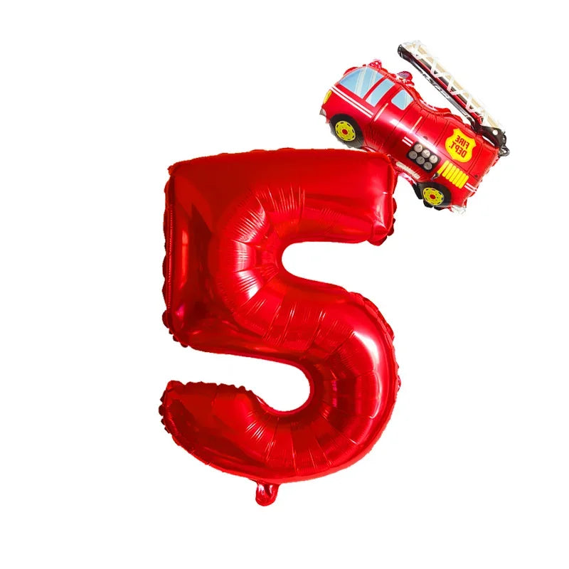 Kidslands® – Lot de 2 Ballons Chiffres + Camion de Pompier Pour Anniversaire Enfant, Fête Thème Pompiers