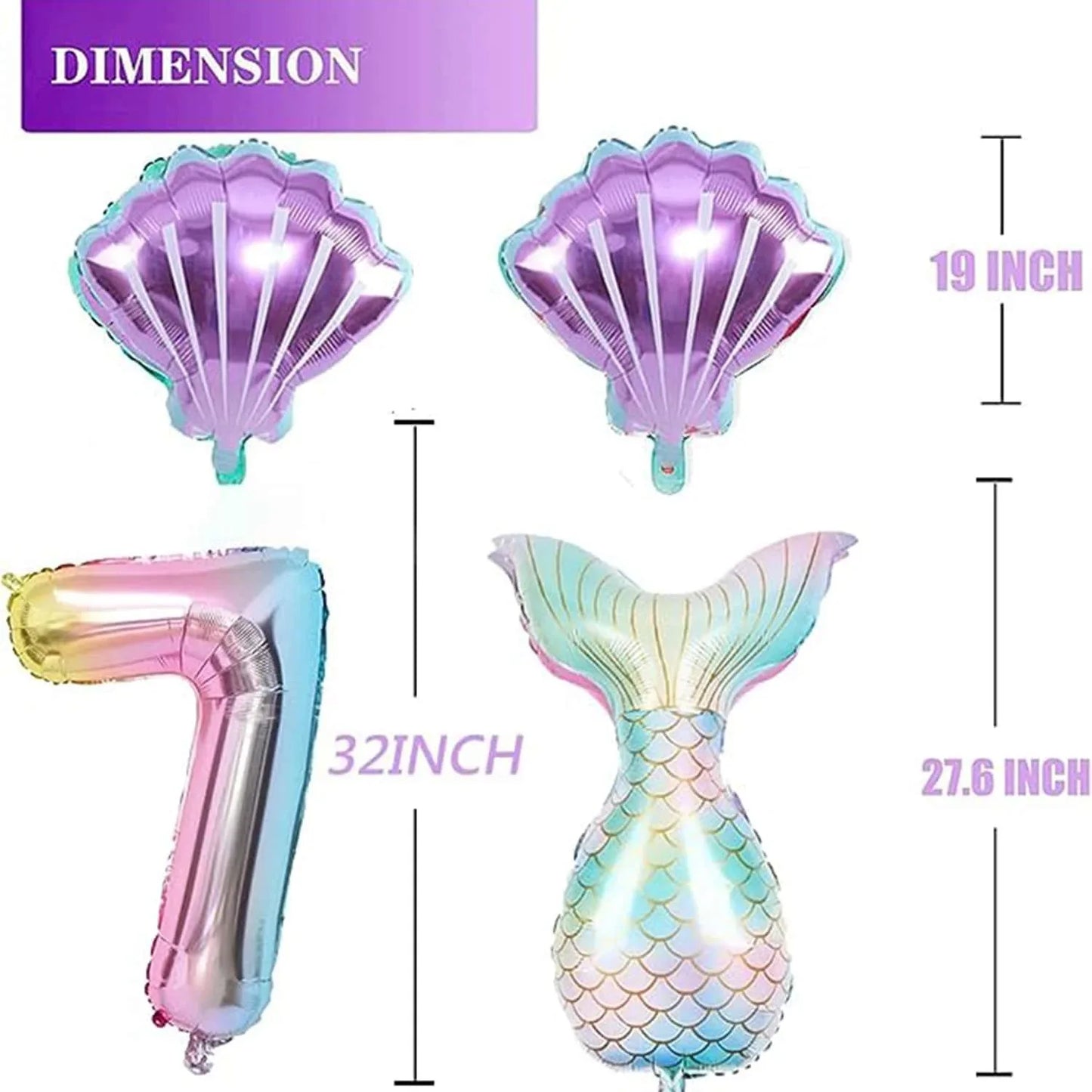 Kidslands® | Set de 6 Ballons en Aluminium - Ballons Sirène Queue de Poisson + Coquillages +Chiffres
