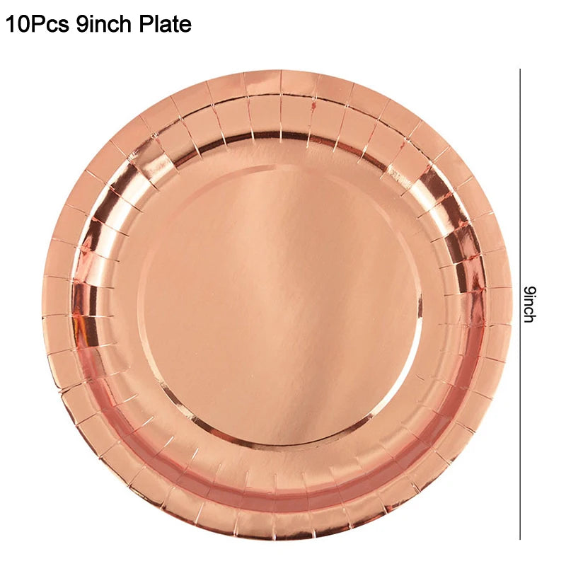 Kidslands® - Set Vaisselle Jetable Rose Gold | Anniversaire Enfant - Baby shower & Gender Reveal
