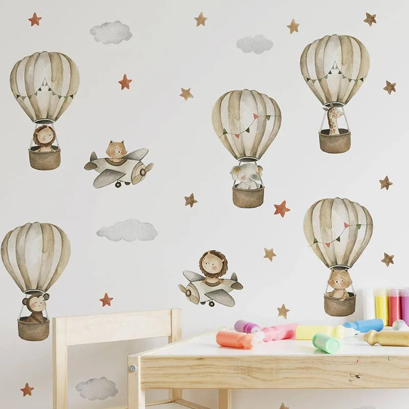 Kidslands® | Sticker Mural Enfant Avion & Montgolfière – Décoration Murale Animaux Volants pour Chambre Bébé
