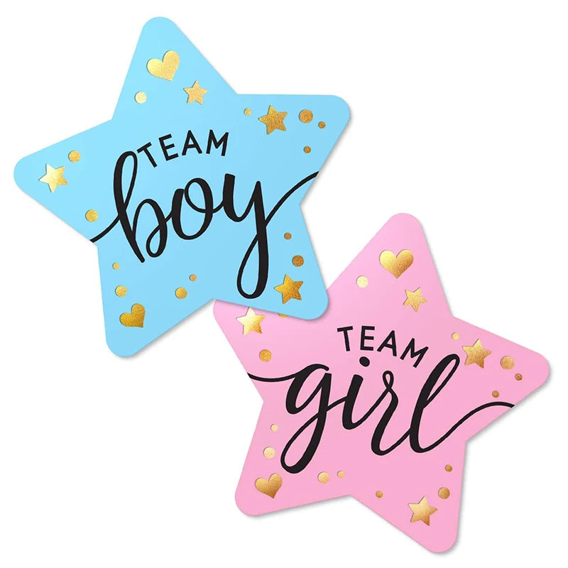 Kidslands® – Stickers "Team Boy / Team Girl" - 60 pcs – Décoration Baby Shower & Gender Reveal