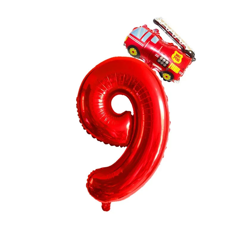 Kidslands® – Lot de 2 Ballons Chiffres + Camion de Pompier Pour Anniversaire Enfant, Fête Thème Pompiers