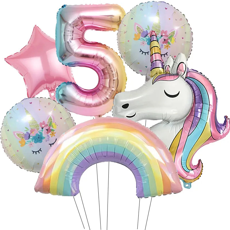 Kidslands® – Lot de 6 Ballons Chiffre Arc-en-Ciel Ballon Licorne – Anniversaire, Fête