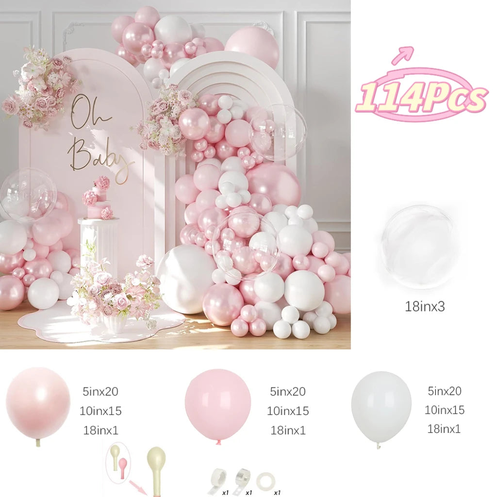 Kidslands® – Kit 114 Ballons Rose Poudré & Blanc Nacré | Décoration Arche Baby Shower, Gender Reveal, Anniversaire