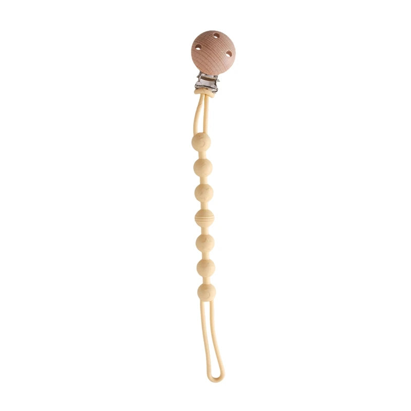 Kidslands® | Attache-tétine bois et perles de dentition – Clip sucette en bois de hêtre