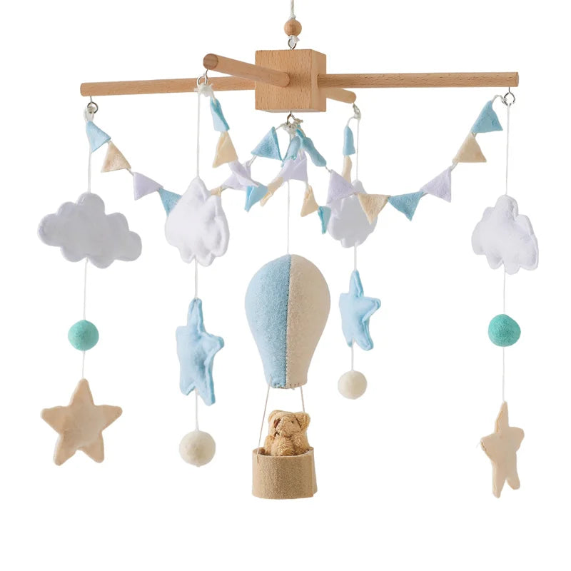Kidslands® – Mobile Bébé en Bois et Feutrine - Montgolfière Douce – Décoration Apaisante pour Lit ou Berceau