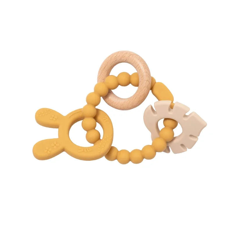 Kidslands® | Anneau de dentition sensoriel en bois & silicone - sans BPA