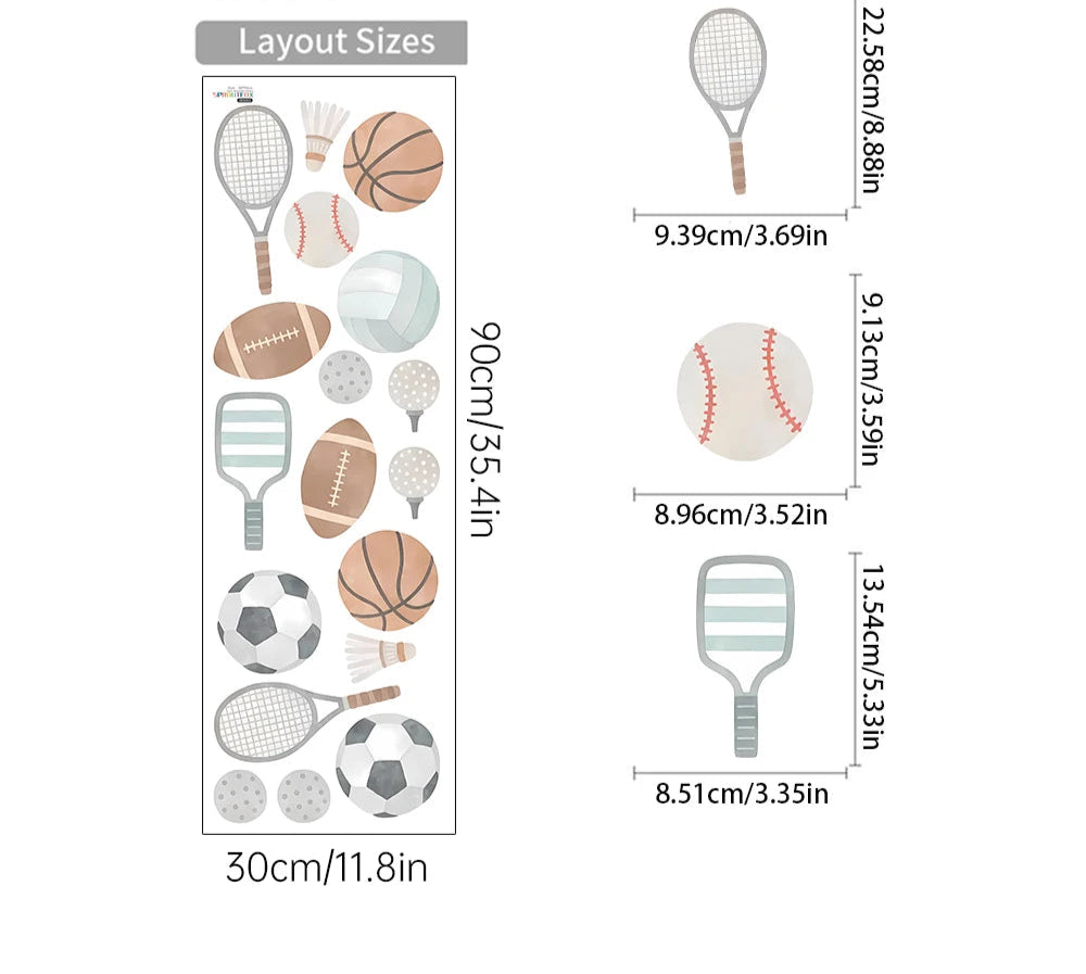 Kidslands® | Stickers Muraux Sport Enfant – Motifs Foot, Tennis, Basket, Rugby.. | Déco Murale Chambre