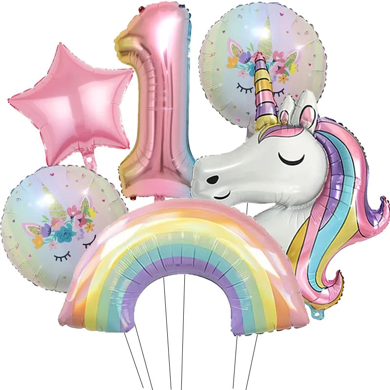 Kidslands® – Lot de 6 Ballons Chiffre Arc-en-Ciel Ballon Licorne – Anniversaire, Fête