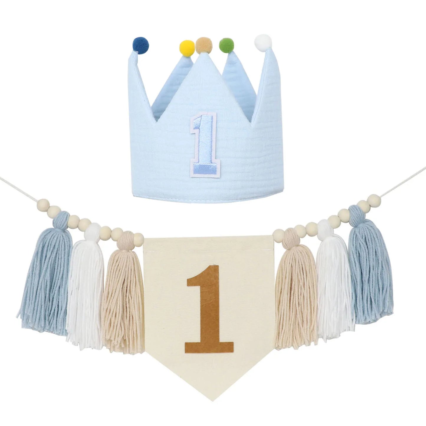 Kidslands® | Kit décoration - Guirlande “1st Birthday” + Couronne - Bohème – Déco Chaise Haute & Chambre Bébé