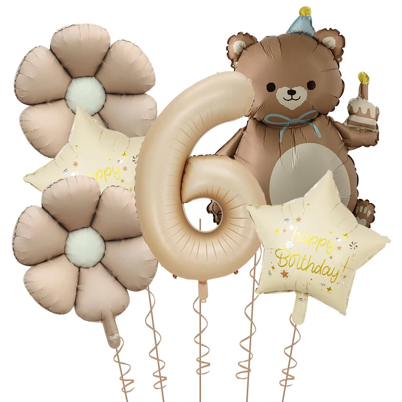 Kidslands® | Set Ballons Marguerite Chiffre & Ourson – 6pcs | Déco Anniversaire & Baby Shower