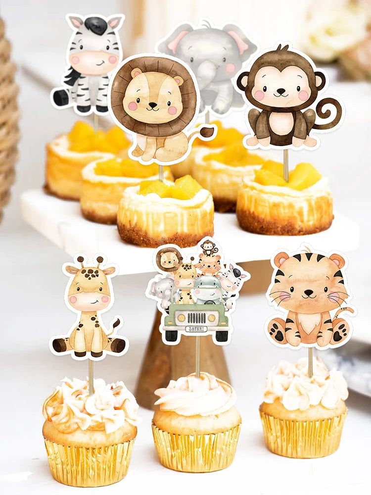 Kidslands® | Lot de 24 Cake Toppers Animaux Jungle – Décorations Gâteau Safari Enfant | Anniversaire Thème Wild One & Baby Shower