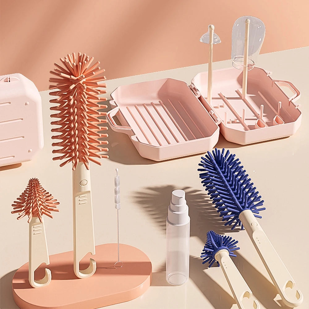 Kidslands® | Kit de Nettoyage Biberon avec Brosses en Silicone pour Voyage, Déplacement – Accessoires Bébé