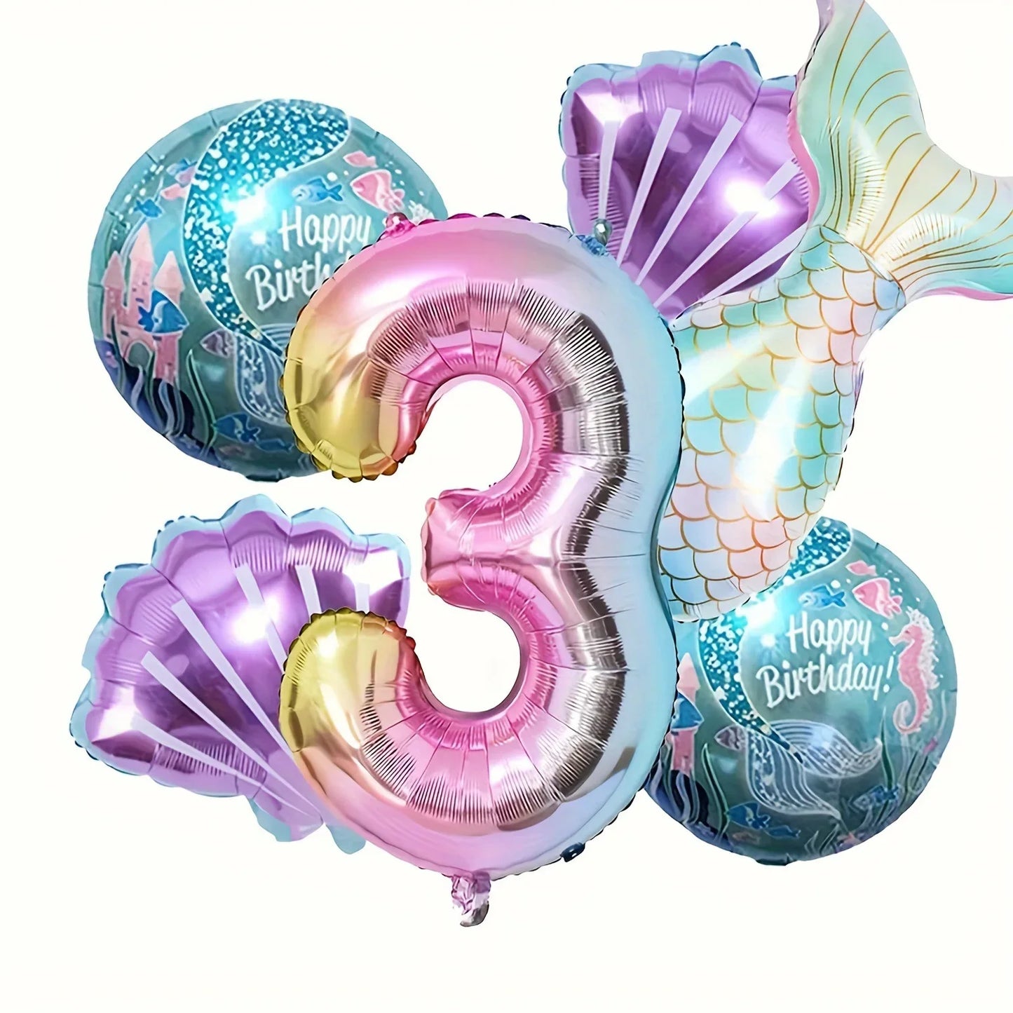 Kidslands® | Set de 6 Ballons en Aluminium - Ballons Sirène Queue de Poisson + Coquillages +Chiffres