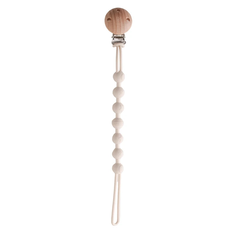 Kidslands® | Attache-tétine bois et perles de dentition – Clip sucette en bois de hêtre
