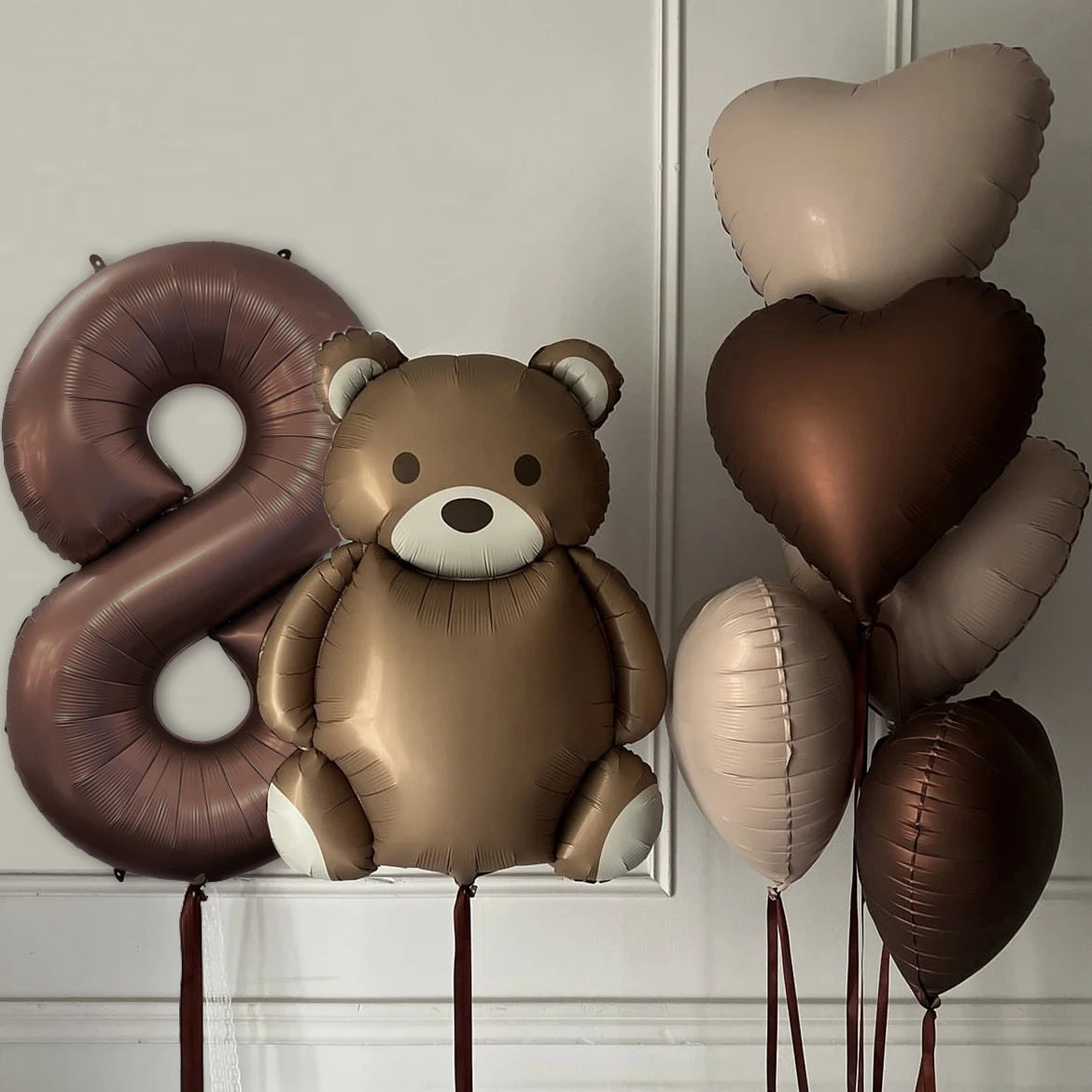 Kidslands® | Kit Ballons Anniversaire Ourson & Chiffres – Décoration anniversaire - marron