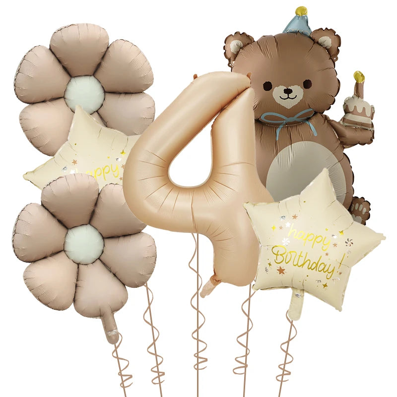 Kidslands® | Set Ballons Marguerite Chiffre & Ourson – 6pcs | Déco Anniversaire & Baby Shower