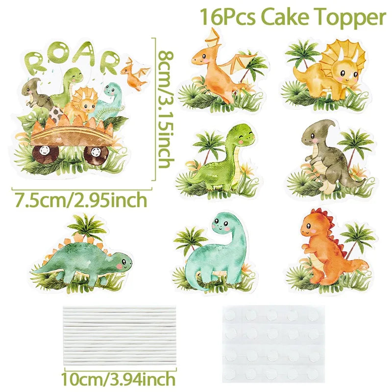 Kidslands® – Lot de 16 Cake Toppers Dinosaure - Décorations Gâteaux Cupcakes - Anniversaire