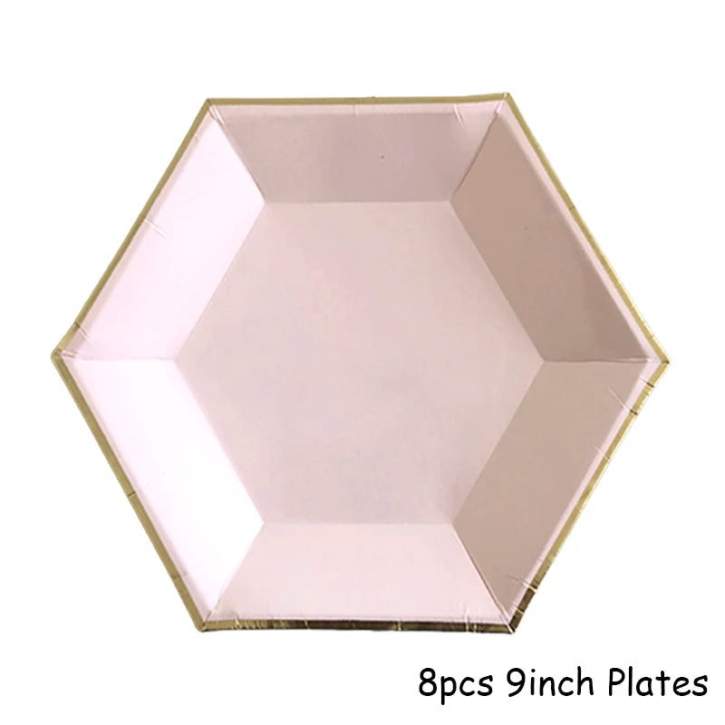Kidslands® – Set Vaisselle Jetable Rose & Doré | Assiettes, Gobelets, Serviettes & Pailles pour Baby Shower ou Anniversaire