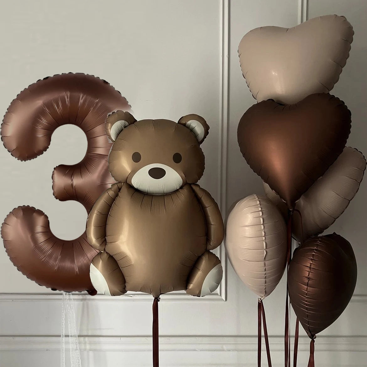 Kidslands® | Kit Ballons Anniversaire Ourson & Chiffres – Décoration anniversaire - marron