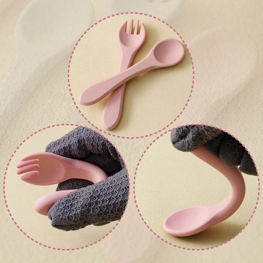 Kidslands® - Set Repas Bébé 7 pièces en Silicone – sans BPA - Set de table, Bol, Assiette, Cuillère, Fourchette, Gobelet & Bavoir Ajustable