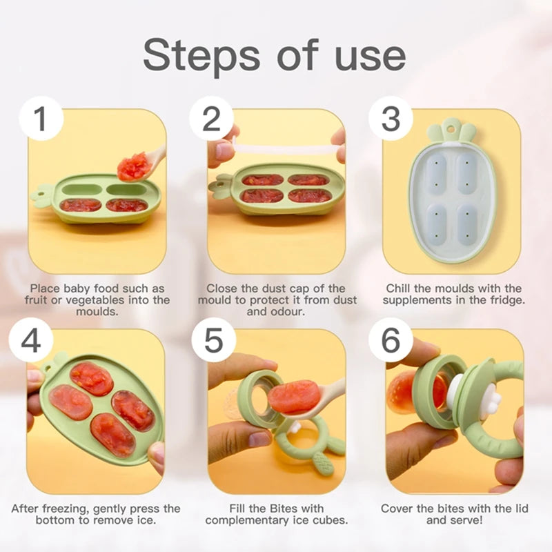 Kidslands® | Grignoteur bébé en silicone avec capuchon – Alimentation fruits & légumes sans risque