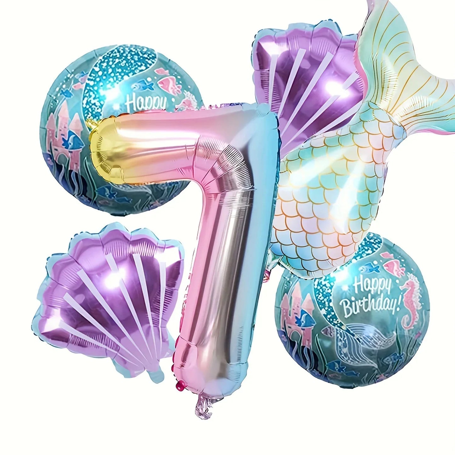Kidslands® | Set de 6 Ballons en Aluminium - Ballons Sirène Queue de Poisson + Coquillages +Chiffres