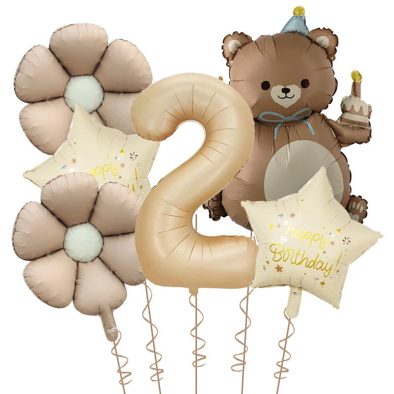 Kidslands® | Set Ballons Marguerite Chiffre & Ourson – 6pcs | Déco Anniversaire & Baby Shower