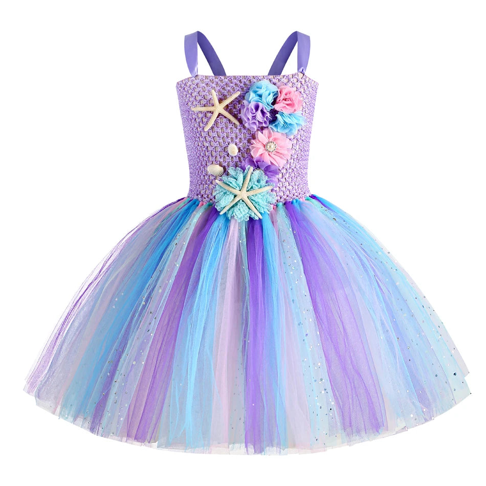 Kidslands® | Déguisement Thème Océan - Robe Tutu Sirène Fille + Accessoires – 1 à 12 Ans