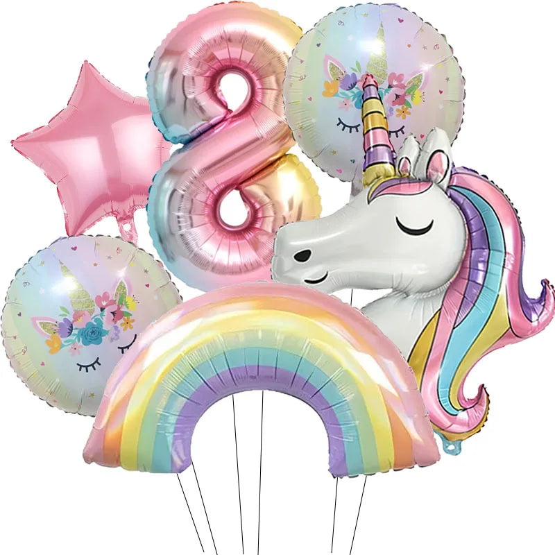 Kidslands® – Lot de 6 Ballons Chiffre Arc-en-Ciel Ballon Licorne – Anniversaire, Fête
