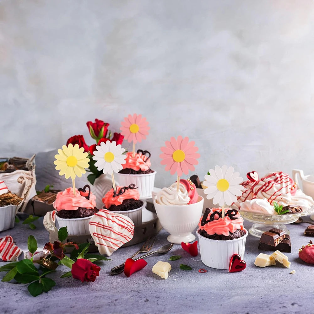 Kidslands® - 24 Décorations Cupcake Marguerite – Cake Toppers Fleurs pour Anniversaire, Baby Shower & Baptême