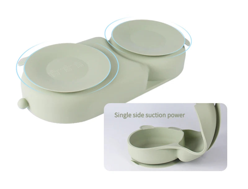 Kidslands® | Bol Bébé en Silicone avec Double Ventouse – Design Ours - Sans BPA