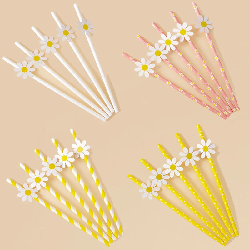 Kidslands® - Pailles en Papier Fleurs, Marguerites, Tournesol – Lot de 10/20/30 pour Anniversaire & Baby Shower