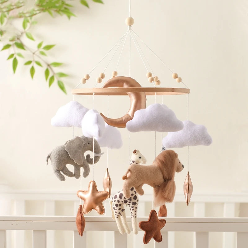 Kidslands® – Mobile Bébé en Bois et Feutrine - Montgolfière Douce – Décoration Apaisante pour Lit ou Berceau